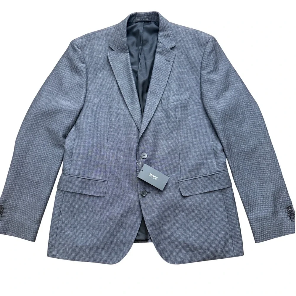 HUGO BOSS Grey Wool Linen Blazer Sport Coat 44R Lanificio Tesse  NWT 595$ qq04